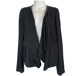 Eileen Fisher Leather Trimmed Silk Drape Jacket Size Small